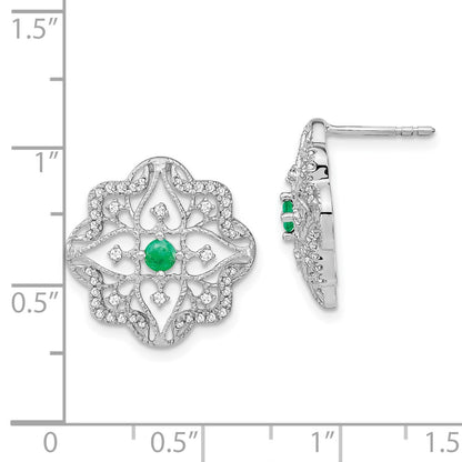 Solid 14k White Gold Simulated Emerald and CZ Earrings
