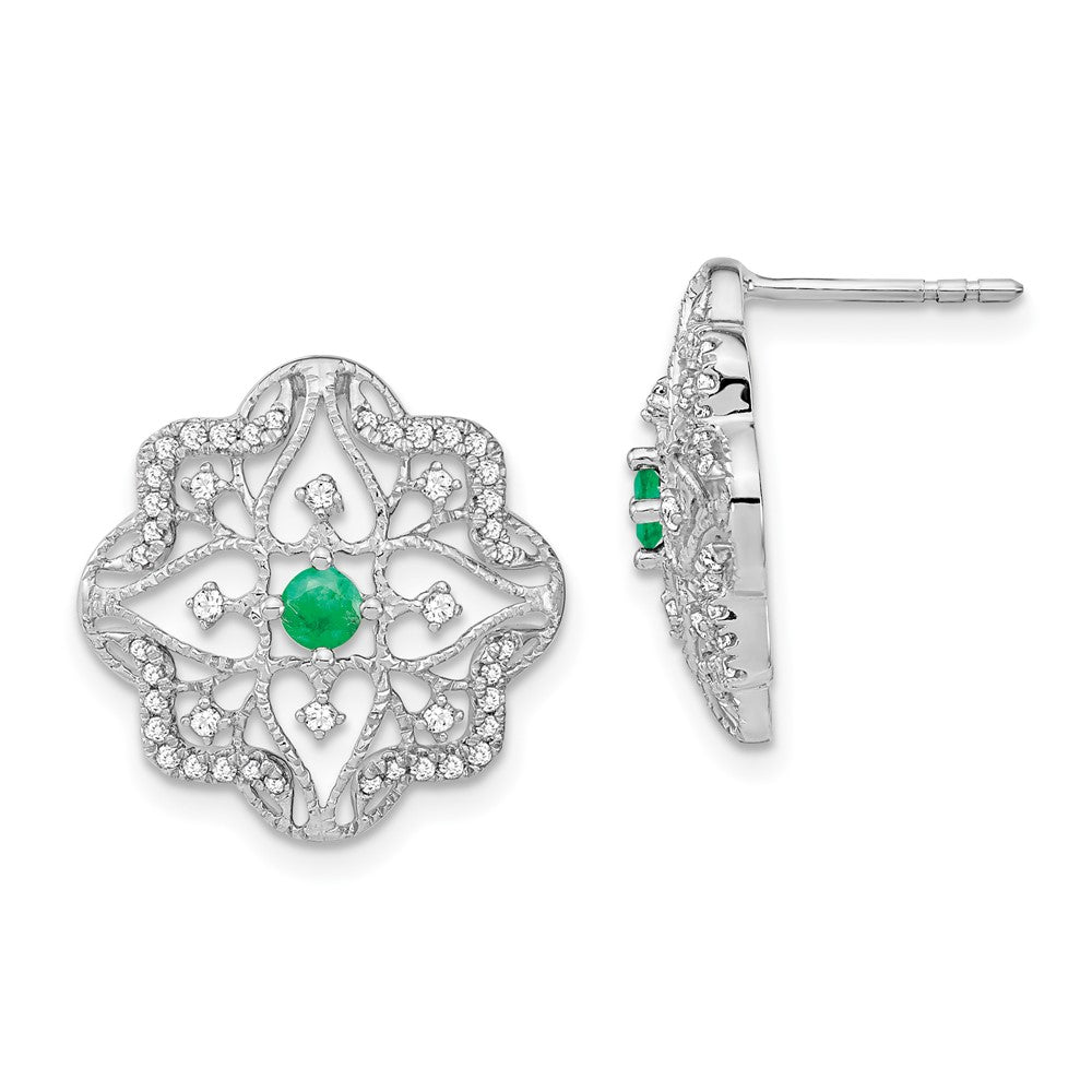 14k White Gold Emerald and Real Diamond Earrings EM7198-EM-038-WA