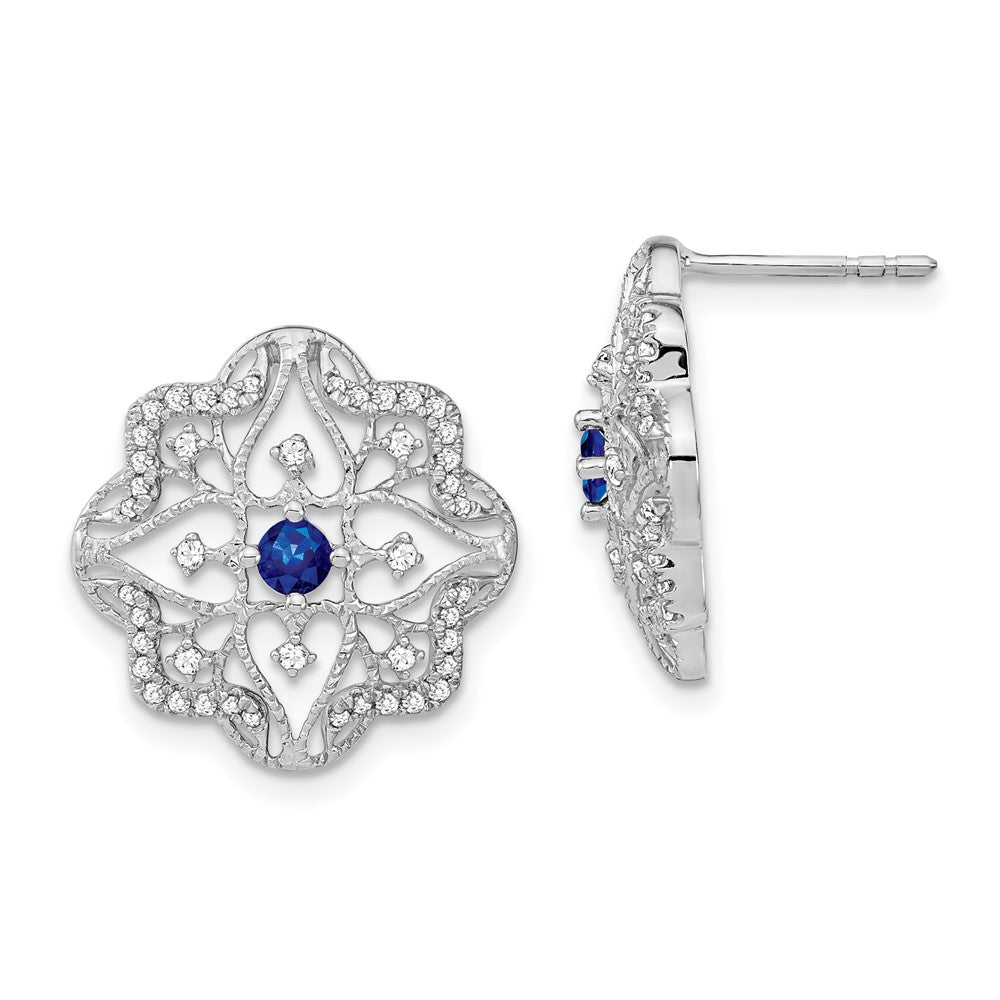 14k White Gold Sapphire and Real Diamond Earrings EM7198-SA-038-WA