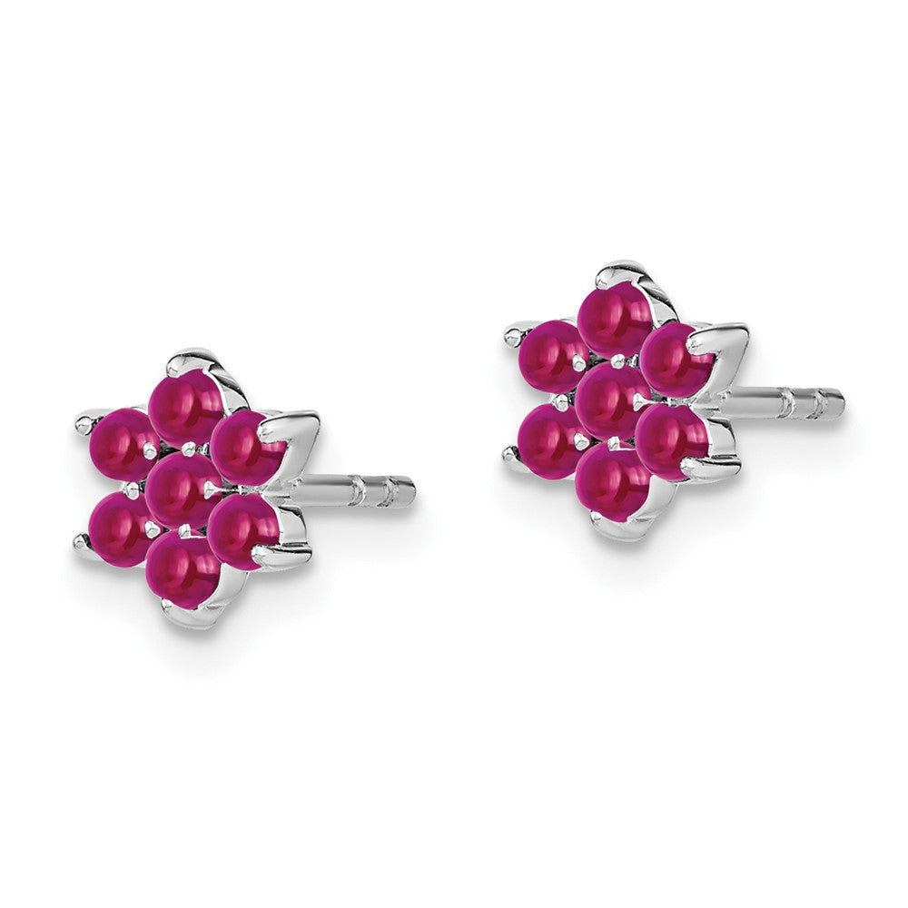 Solid 14k White Gold Simulated Ruby Floral Post Earrings