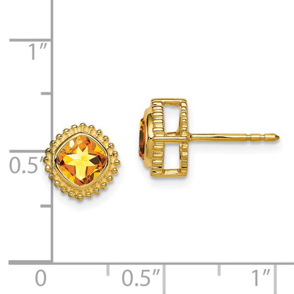 Solid 14k Yellow Gold Cushion Simulated Citrine Earrings