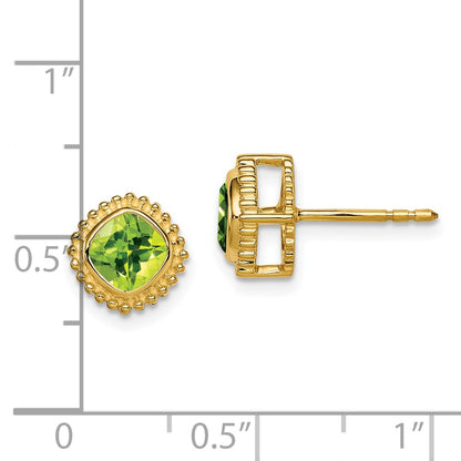 Solid 14k Yellow Gold Cushion Simulated Peridot Earrings