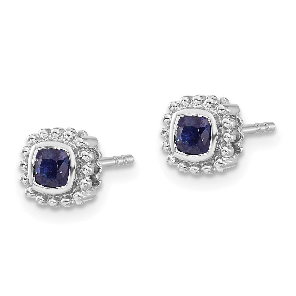Solid 14k White Gold Cushion Simulated Sapphire Earrings