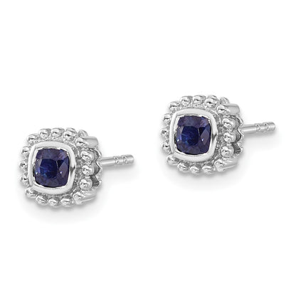 Solid 14k White Gold Cushion Simulated Sapphire Earrings