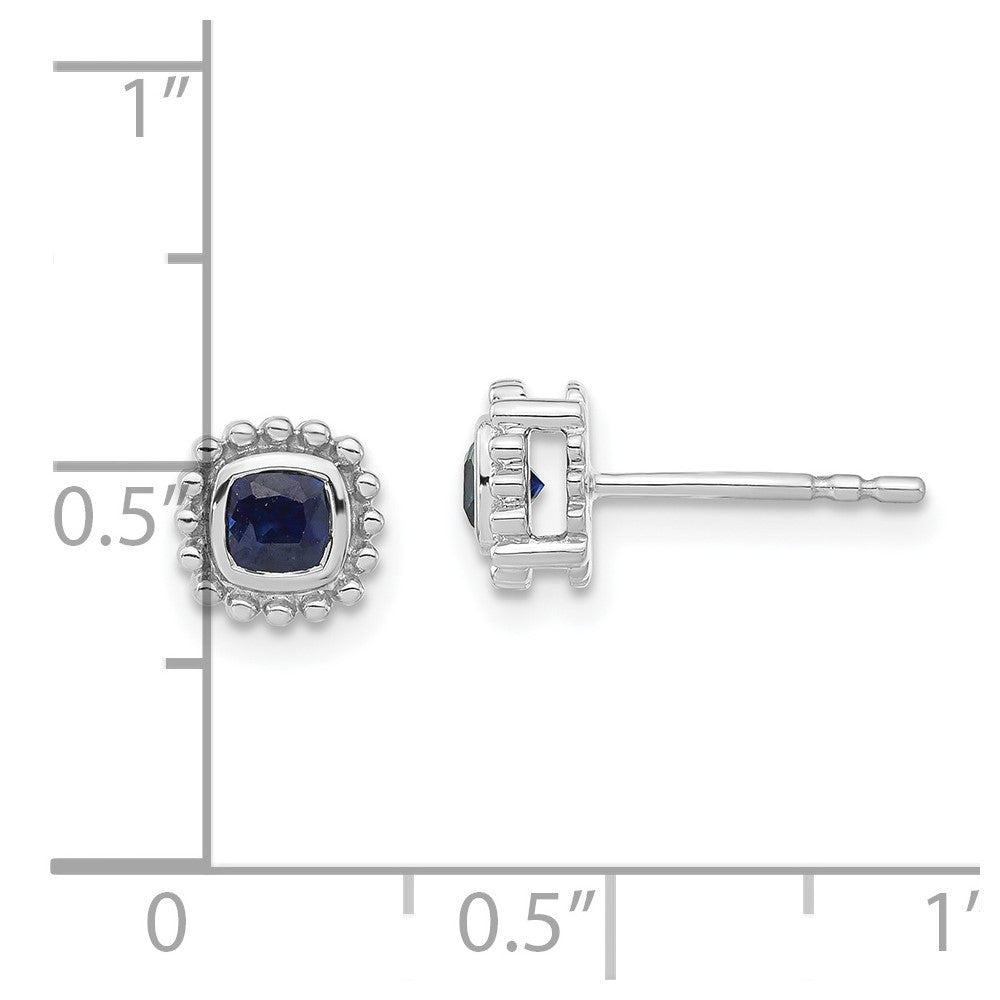 Solid 14k White Gold Cushion Simulated Sapphire Earrings