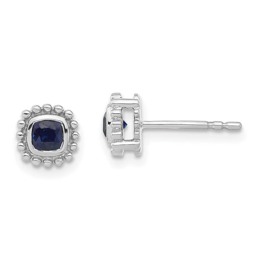 Solid 14k White Gold Cushion Simulated Sapphire Earrings