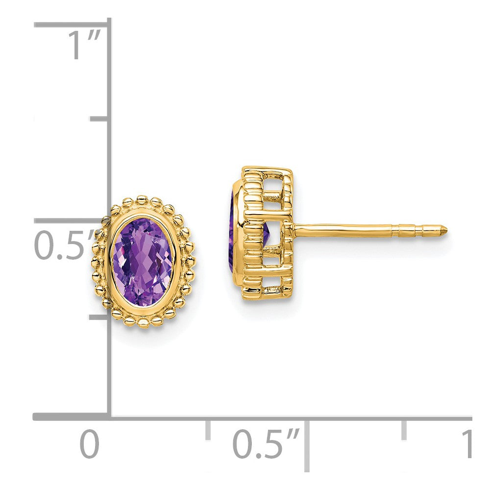 Solid 14k Yellow Gold Oval Simulated Amethyst Post Earrings