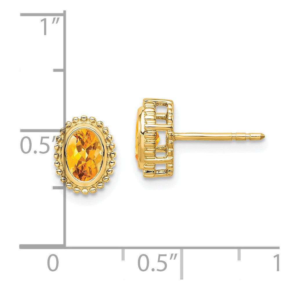 Solid 14k Yellow Gold Oval Simulated Citrine Post Earrings