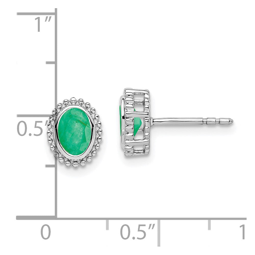 Solid 14k White Gold Oval Simulated Emerald Post Earrings
