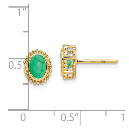 Solid 14k Yellow Gold Oval Simulated Emerald Post Earrings