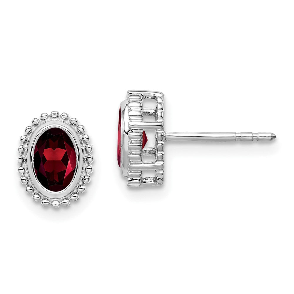 Solid 14k White Gold Oval Simulated Garnet Post Earrings