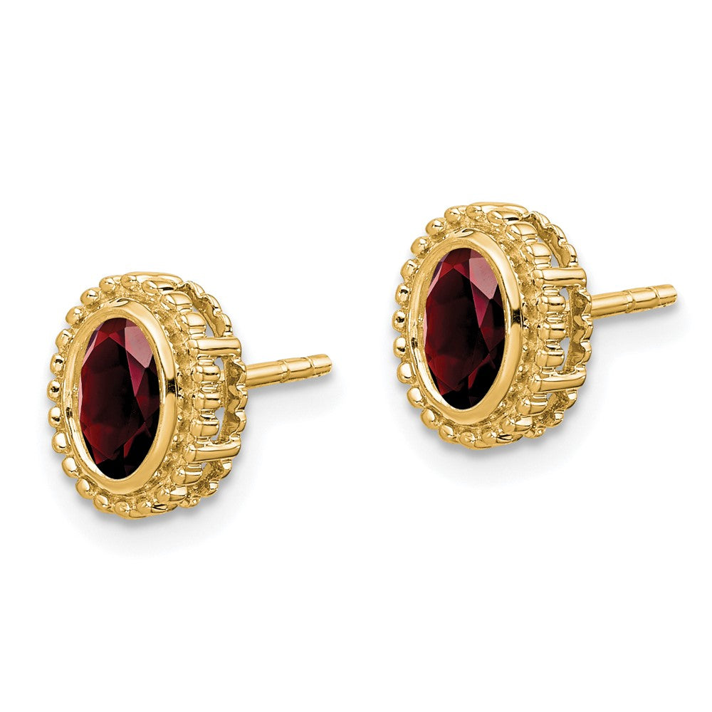 Solid 14k Yellow Gold Oval Simulated Garnet Post Earrings