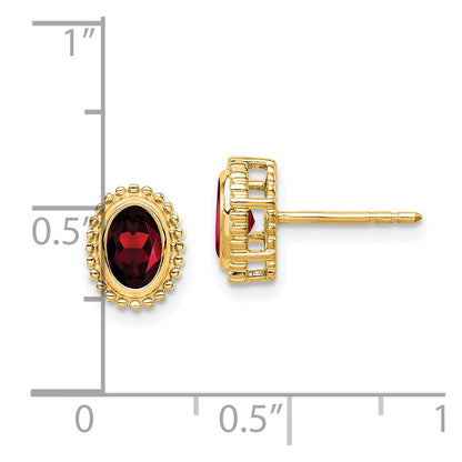 Solid 14k Yellow Gold Oval Simulated Garnet Post Earrings