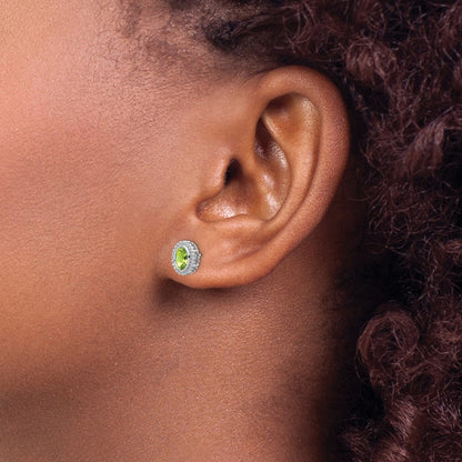 14k White Gold Oval Peridot Post Earrings