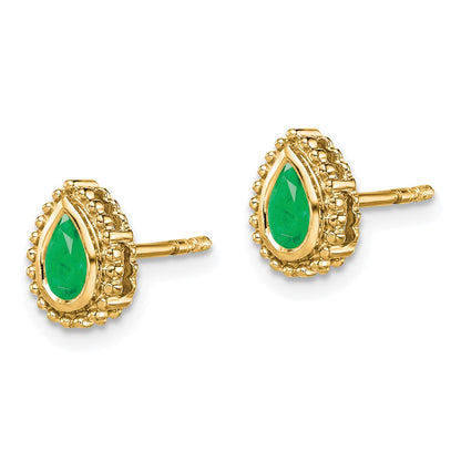 14k Yellow Gold Pear Emerald Post Earrings