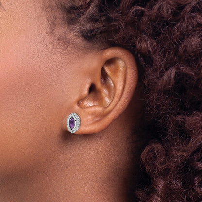 14k White Gold Marquise Amethyst Post Earrings