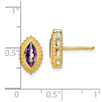 Solid 14k Yellow Gold Marquise Simulated Amethyst Post Earrings