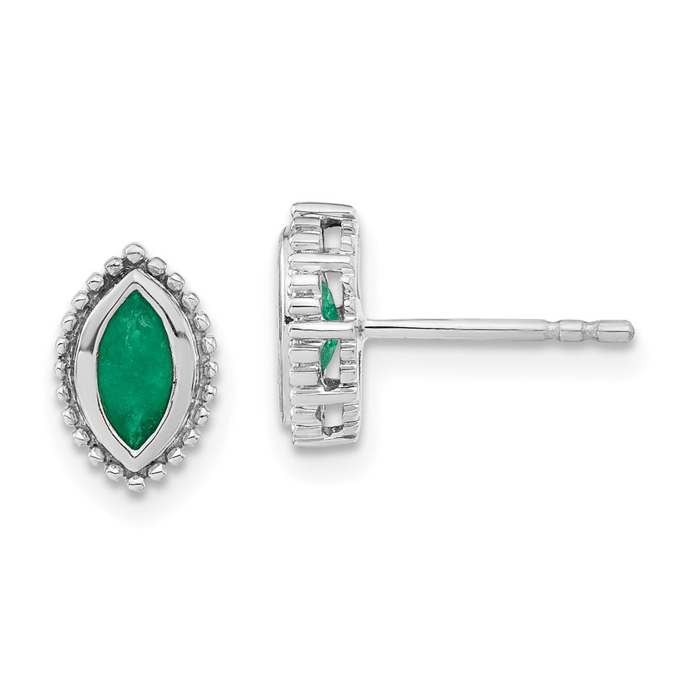 Solid 14k White Gold Marquise Simulated Emerald Post Earrings
