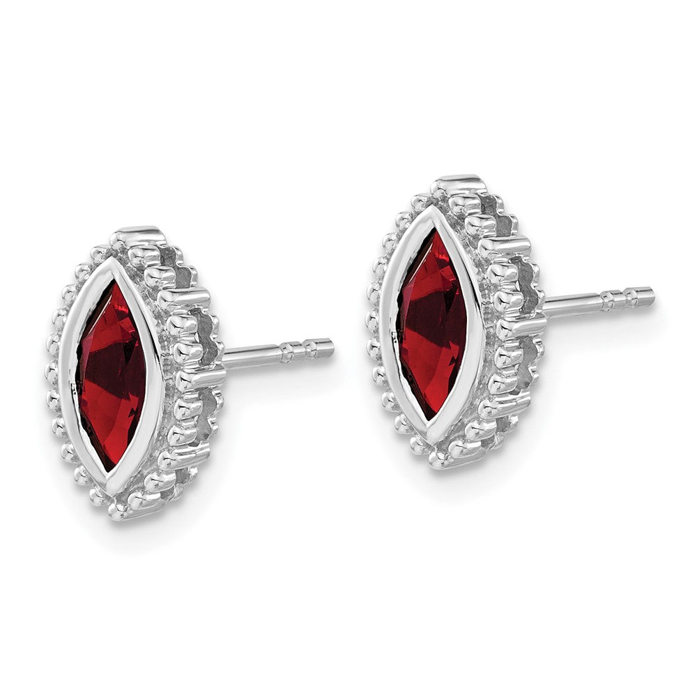Solid 14k White Gold Marquise Simulated Garnet Post Earrings