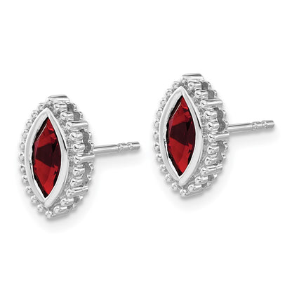Solid 14k White Gold Marquise Simulated Garnet Post Earrings