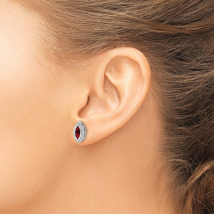 Solid 14k White Gold Marquise Simulated Garnet Post Earrings