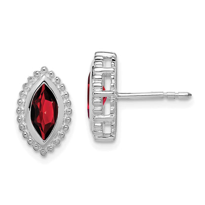 Solid 14k White Gold Marquise Simulated Garnet Post Earrings