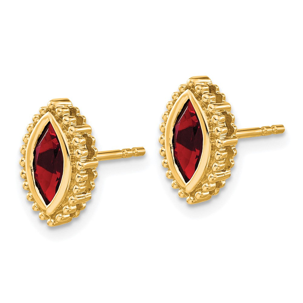 14k Yellow Gold Marquise Garnet Post Earrings