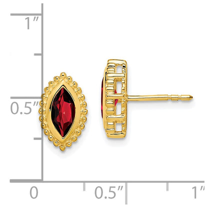 14k Yellow Gold Marquise Garnet Post Earrings