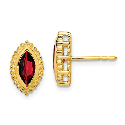 14k Yellow Gold Marquise Garnet Post Earrings