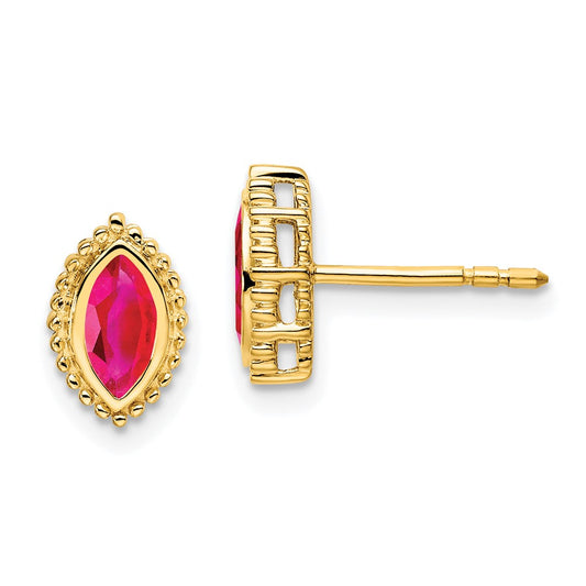 14k Yellow Gold Marquise Ruby Post Earrings