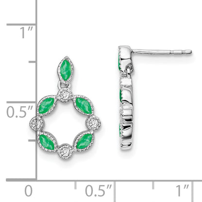Solid 14k White Gold Simulated Emerald and CZ Dangle Earrings