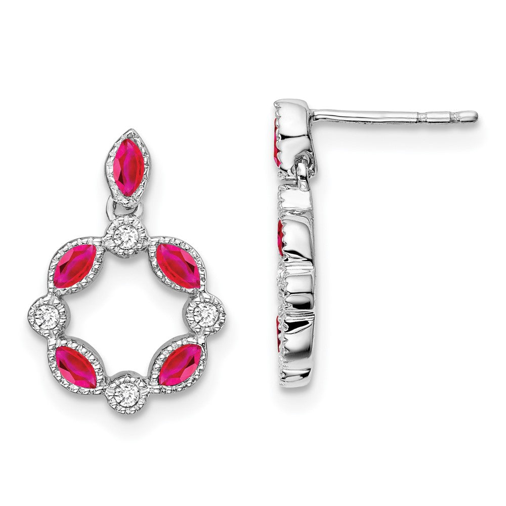 14k White Gold Ruby and Real Diamond Dangle Earrings EM7206-RU-010-WA