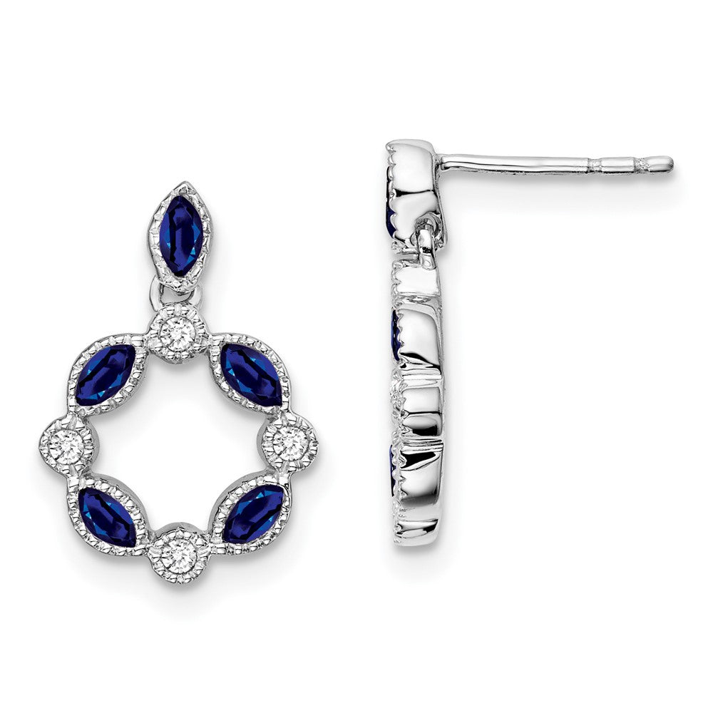 14k White Gold Sapphire and Real Diamond Dangle Earrings EM7206-SA-010-WA