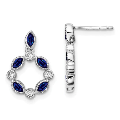 14k White Gold Sapphire and Real Diamond Dangle Earrings EM7206-SA-010-WA