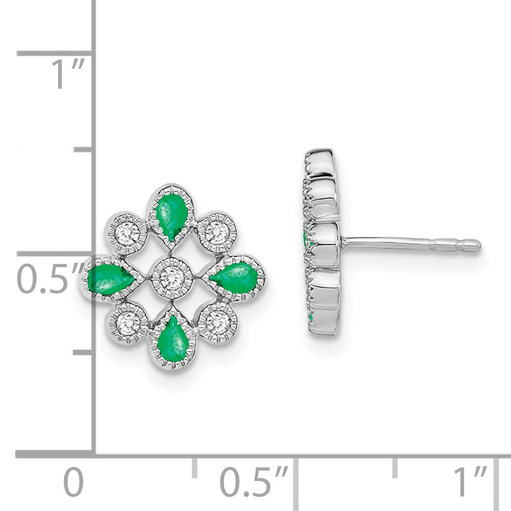 Solid 14k White Gold Simulated Emerald and CZ Post Earrings