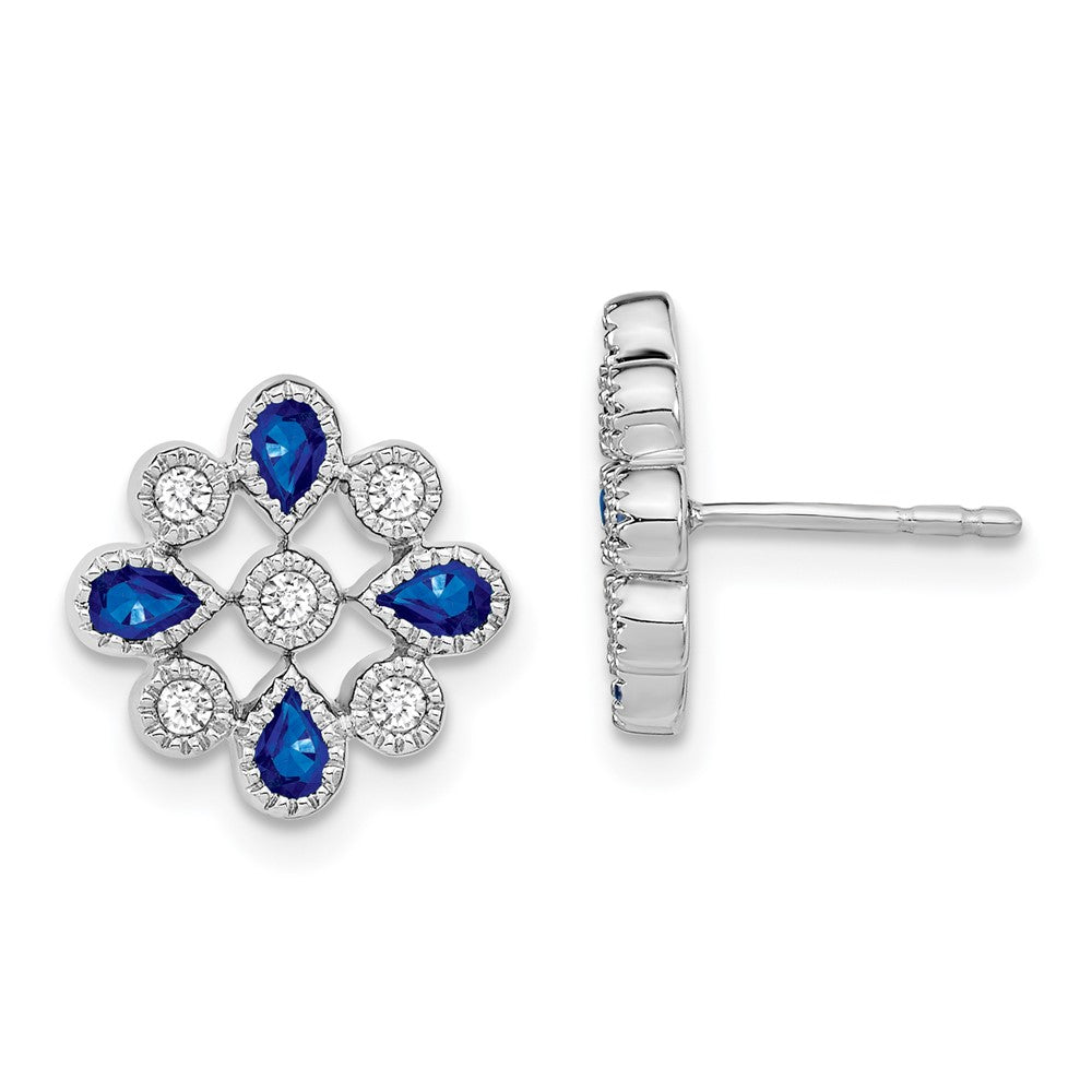 14k White Gold Sapphire and Real Diamond Post Earrings EM7218-SA-015-WA