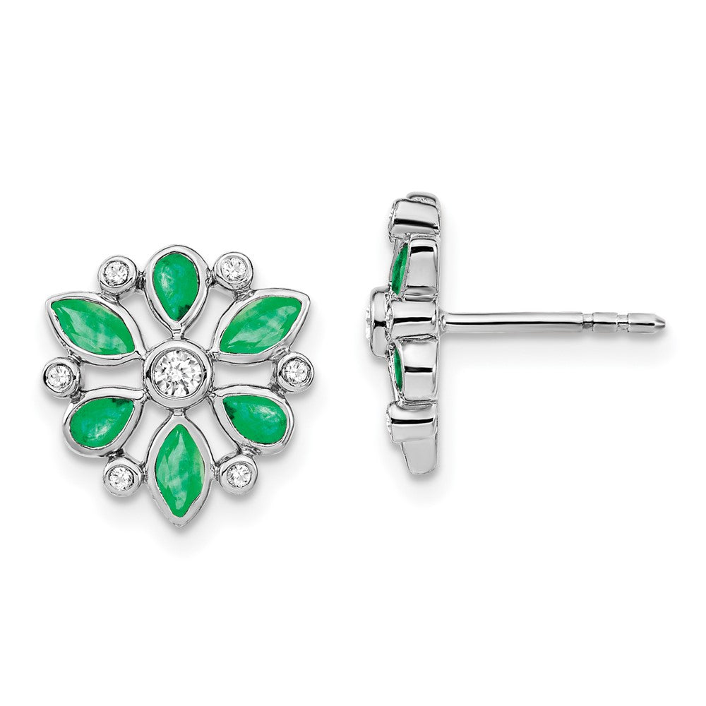 14k White Gold Emerald and Real Diamond Post Earrings EM7219-EM-013-WA