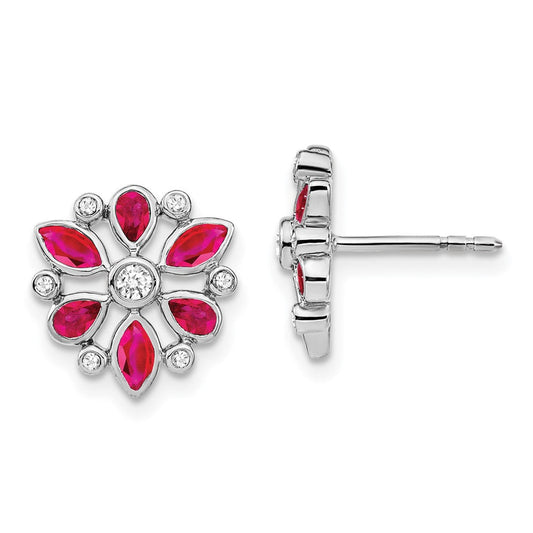 14k White Gold Ruby and Real Diamond Post Earrings EM7219-RU-013-WA