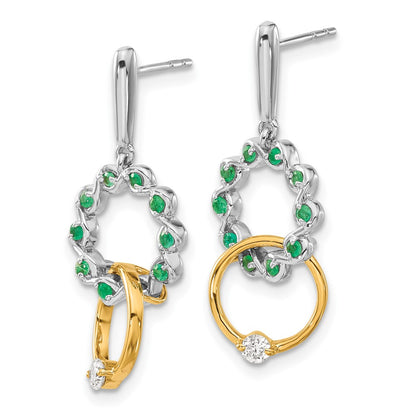 Solid 14k Two-tone Simulated Emerald and CZ Earrings