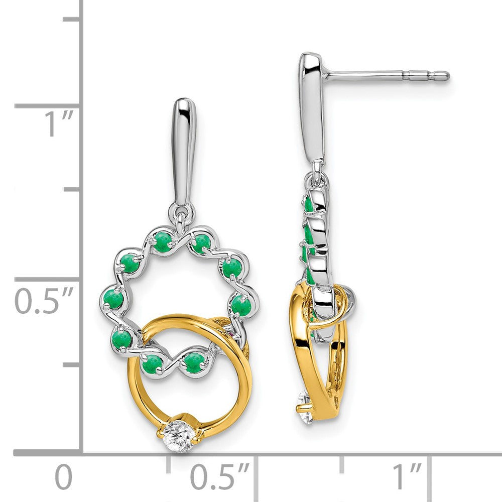 Solid 14k Two-tone Simulated Emerald and CZ Earrings