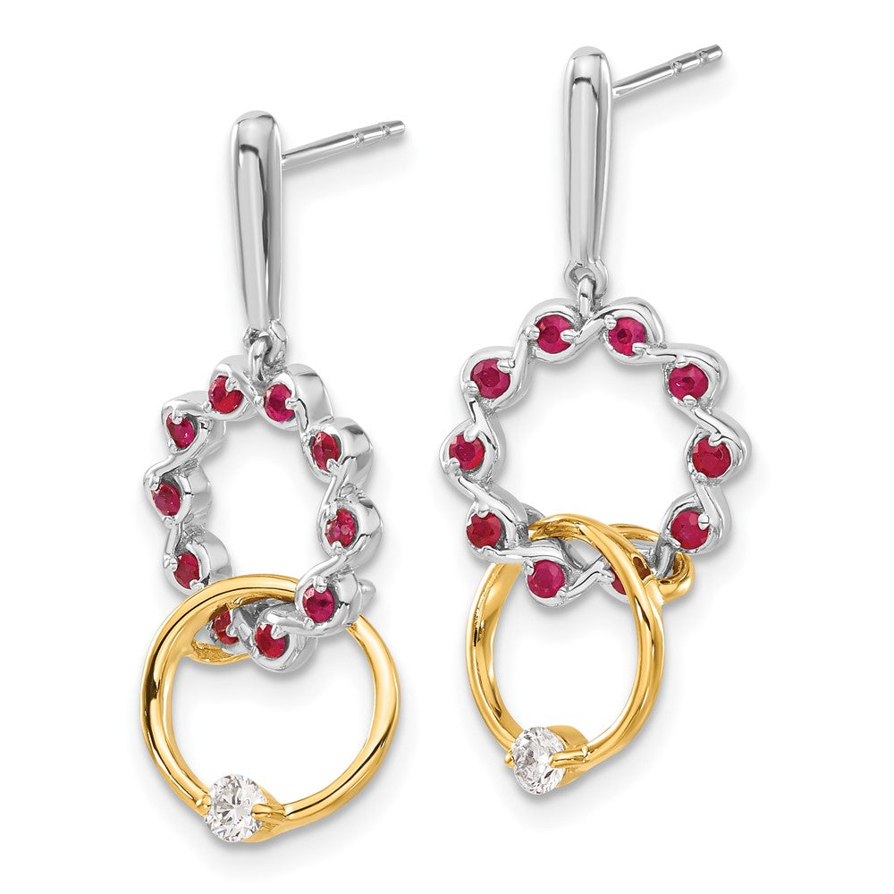 Solid 14k Two-tone Simulated Ruby and CZ Earrings
