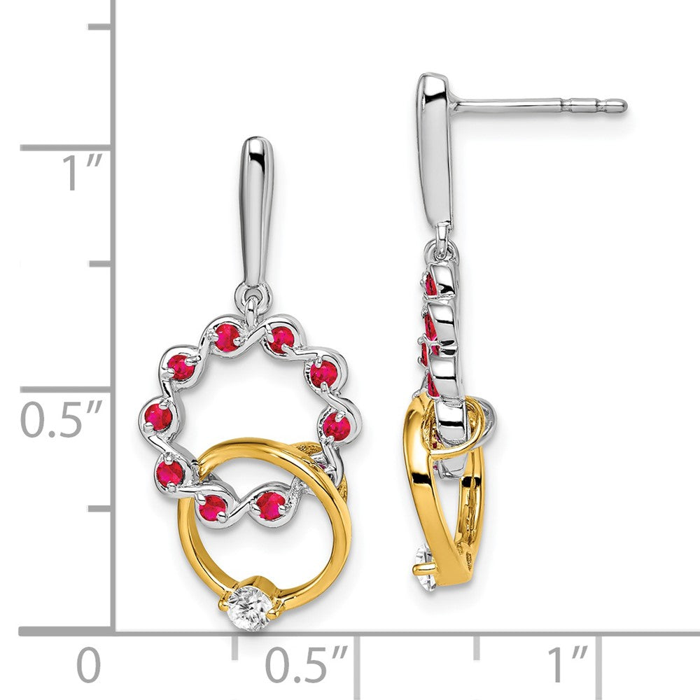 Solid 14k Two-tone Simulated Ruby and CZ Earrings