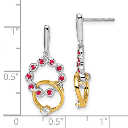 Solid 14k Two-tone Simulated Ruby and CZ Earrings