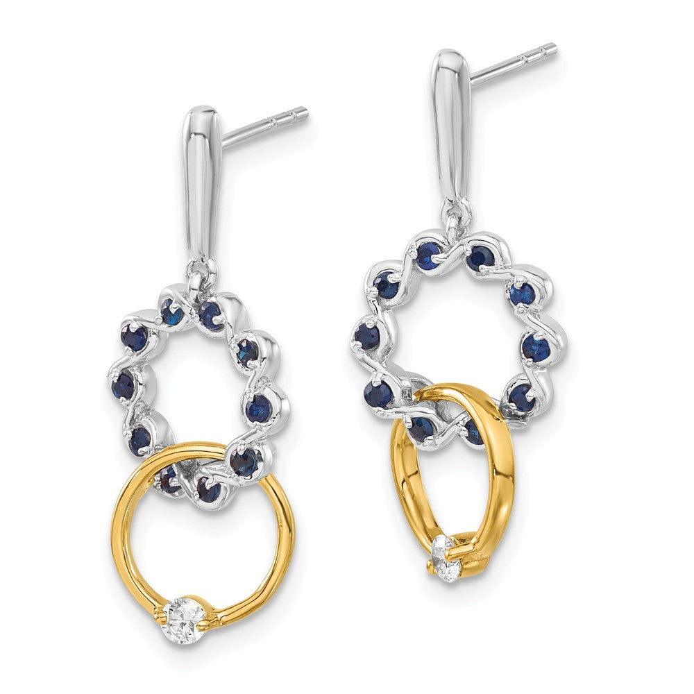 Solid 14k Two-tone Simulated Sapphire and CZ Earrings