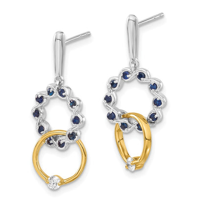 Solid 14k Two-tone Simulated Sapphire and CZ Earrings