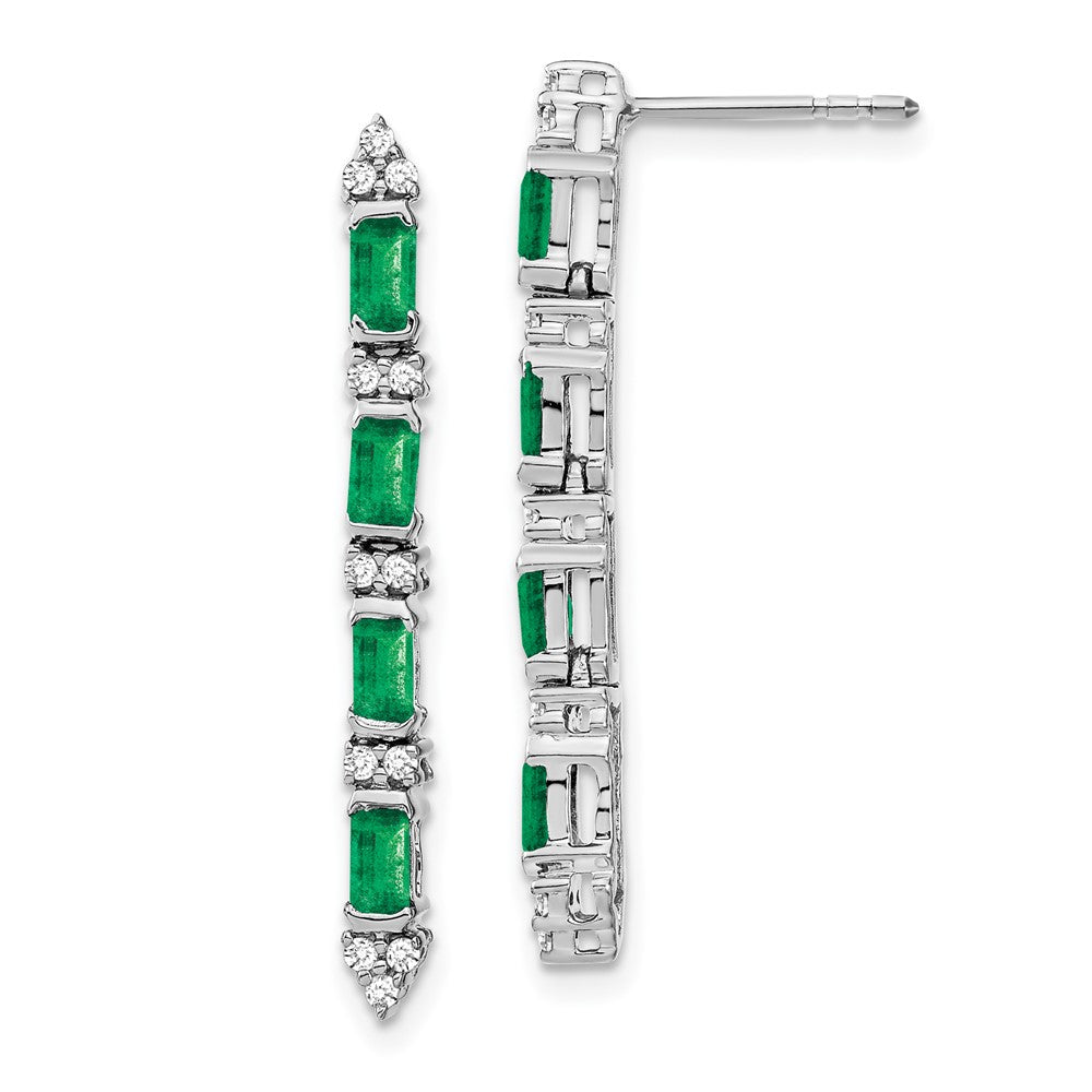 14k White Gold Emerald and Real Diamond 4-stone Dangle Earrings EM7225-EM-020-WA