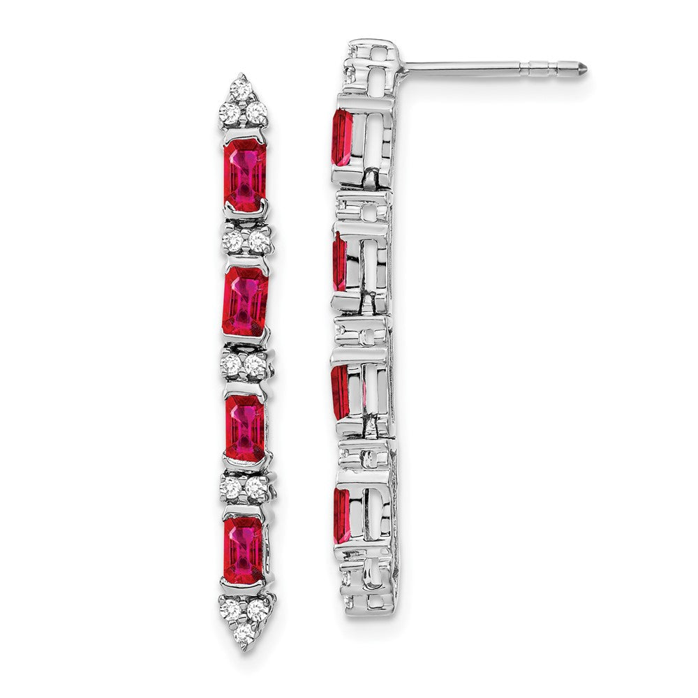 14k White Gold Ruby and Real Diamond 4-stone Dangle Earrings EM7225-RU-020-WA