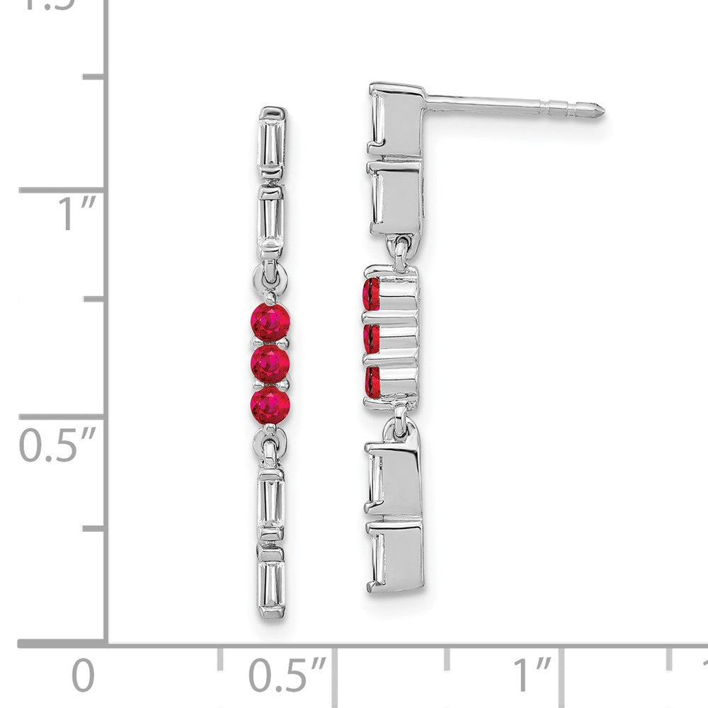 Solid 14k White Gold Simulated Ruby and CZ Dangle Earrings