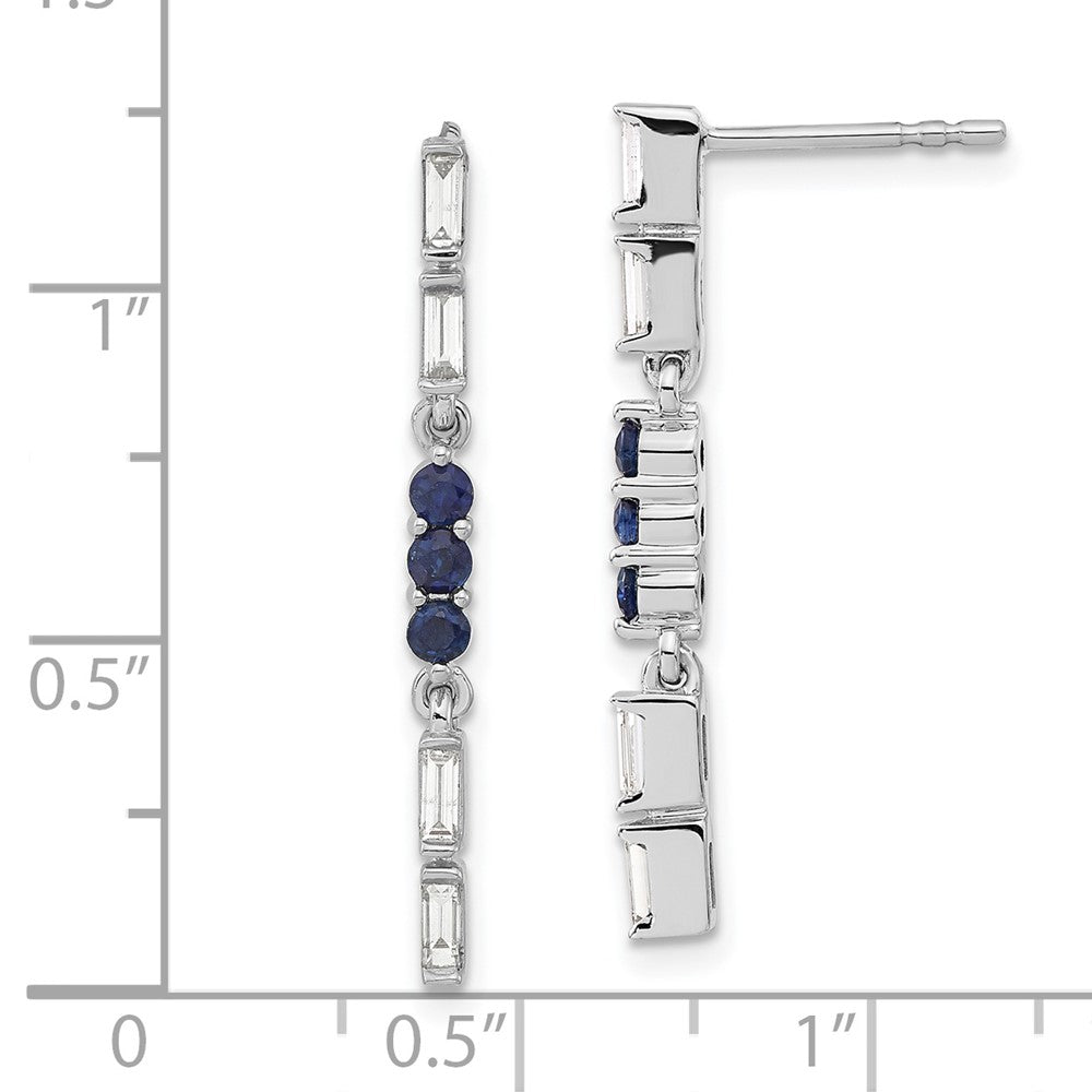 Solid 14k White Gold Simulated Sapphire and CZ Dangle Earrings