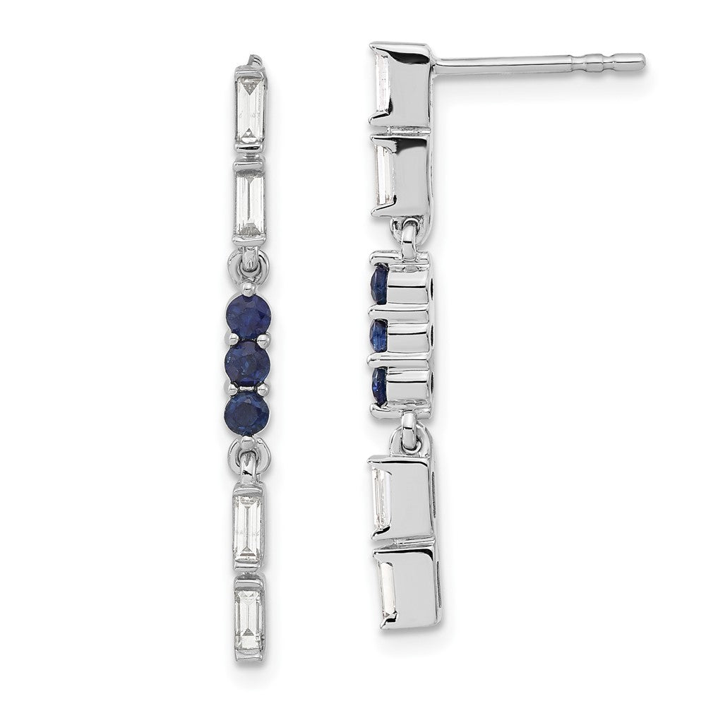 Solid 14k White Gold Simulated Sapphire and CZ Dangle Earrings